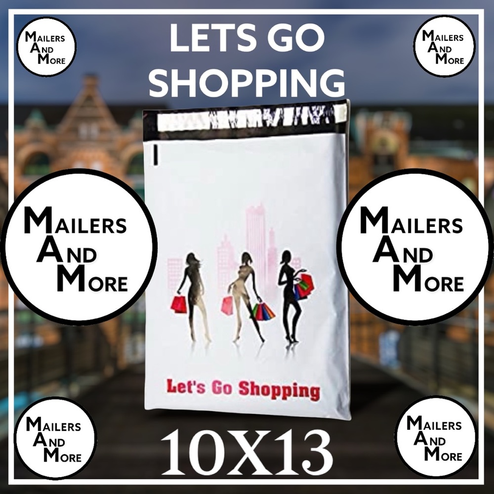 50 10X13 Let’s Go Shopping, Flat, Poly Mailers, Shipping Envelopes WEEKEND SALE - Picture 3 of 6
